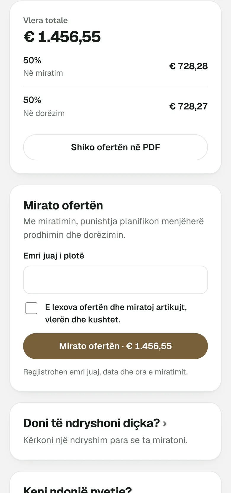 Klienti e miraton ofertën nga celulari