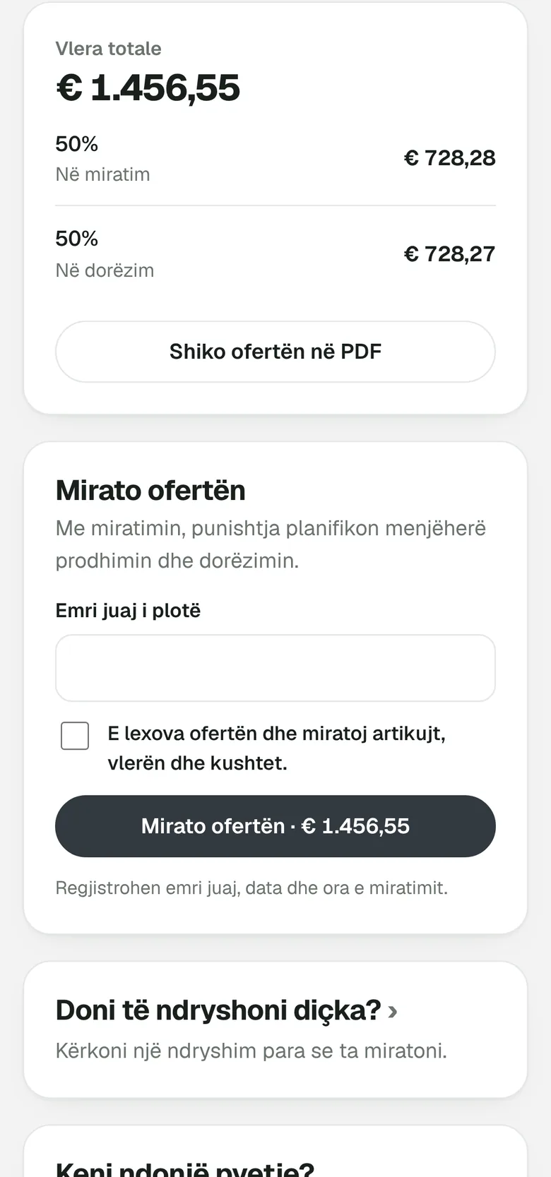 Klienti e miraton ofertën nga celulari