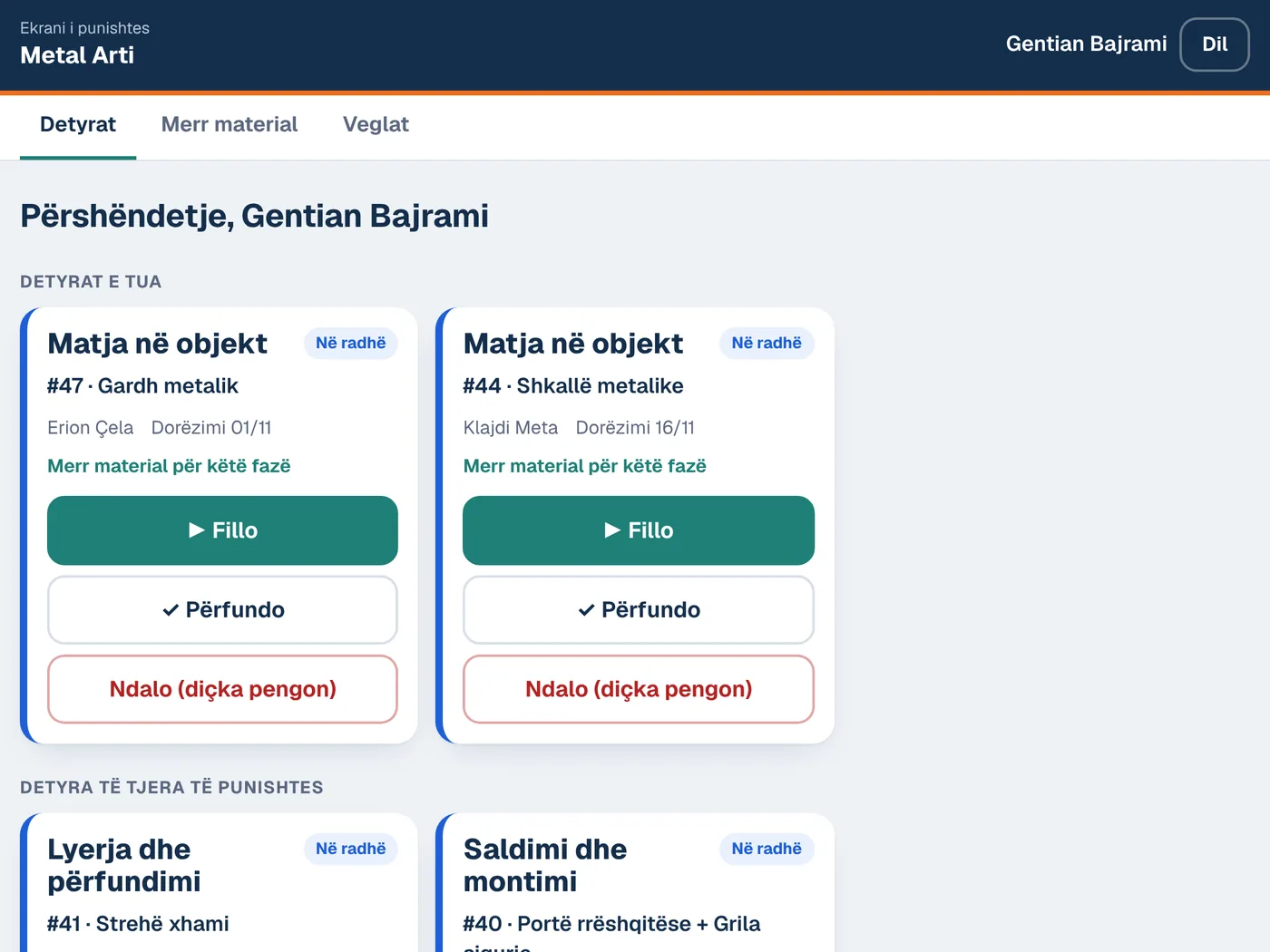 Ekrani i punës për Metal, dyer e dritare, mermer