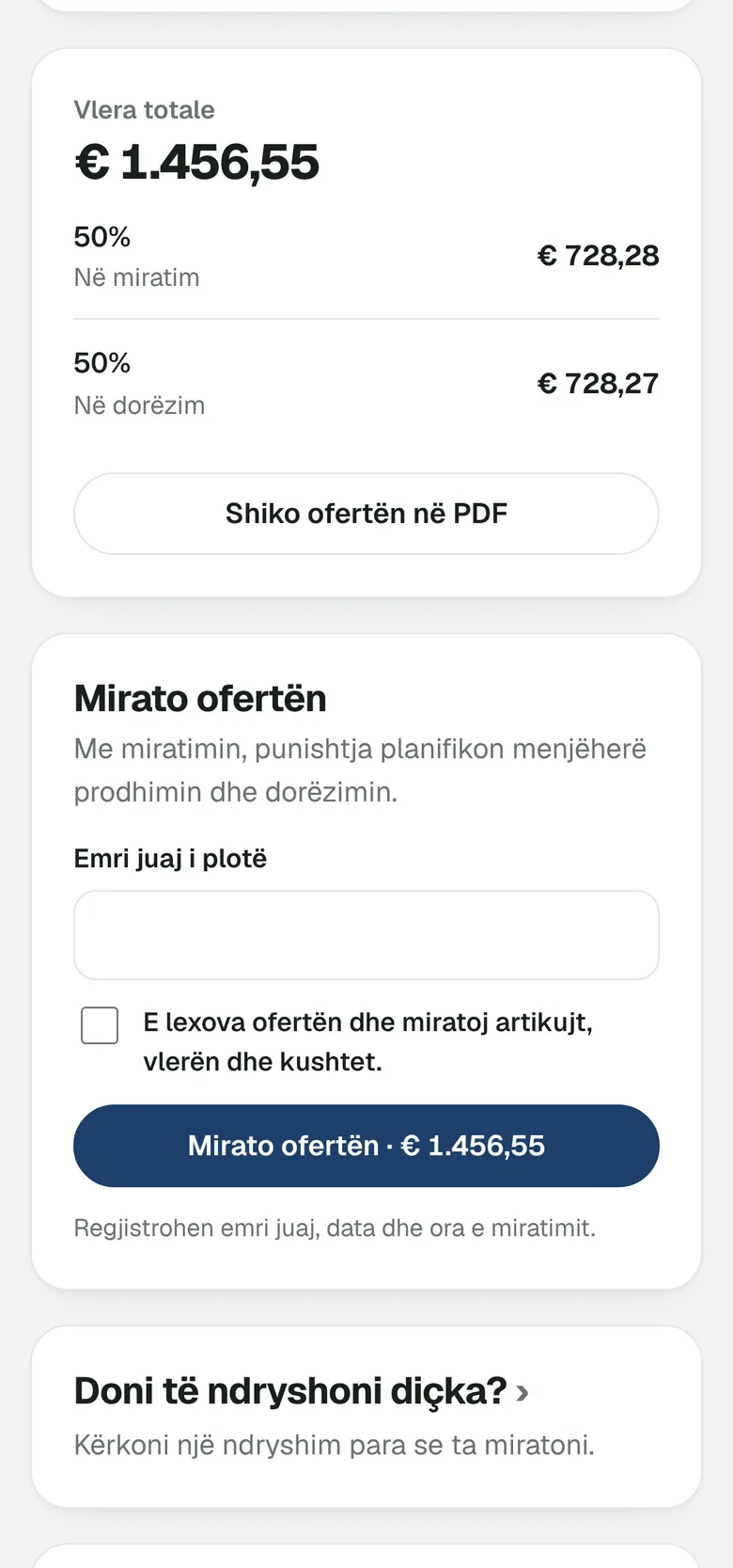 Klienti e miraton ofertën nga celulari