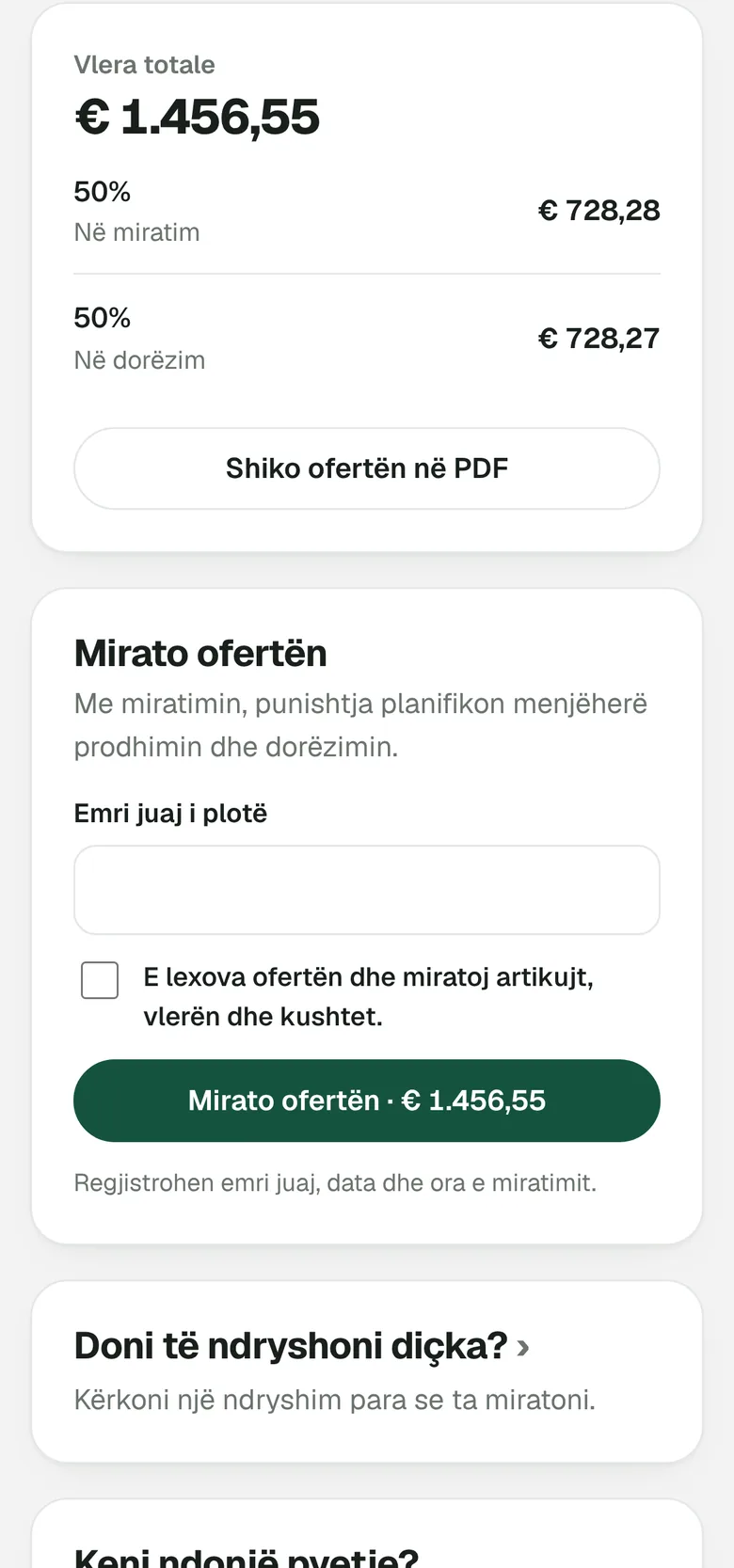 Klienti e miraton ofertën nga celulari